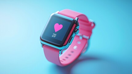 Pink Smartwatch Displaying 20 Likes Modern Technology, Social Media, Heart Icon, Digital Love, Trendy Wearable Device, Love Reaction Notification, App Interface, Health Tracker, Fitness Gadget, Heart