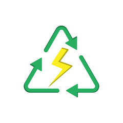 Recycle arrows with lightning bolt icon – symbolizing renewable energy, sustainable power, and eco-friendly electricity.