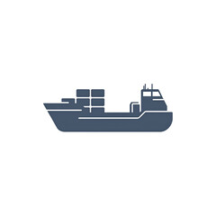 Stylized cargo ship with stacked containers.