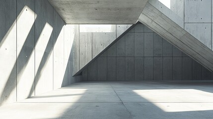 Obraz premium Empty, modern concrete interior with dramatic shadows
