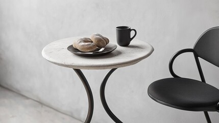 Simple, modern table setting with donuts and coffee