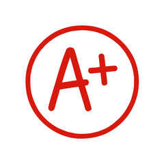 Obraz premium Grade result A plus. Hand drawn vector grade A plus in red circle. Test exam mark report.