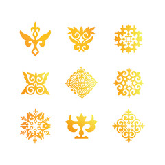 Golden Kazakh Ornaments – Ethnic Decorative Vector Elements Set
