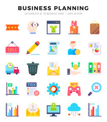 Set of simple Flat Business Planning Icons. Flat art icons pack. Vector illustration.