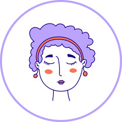 Hand drawn woman doodle face. Simple lady avatar portrait for social media, apps, icons, website