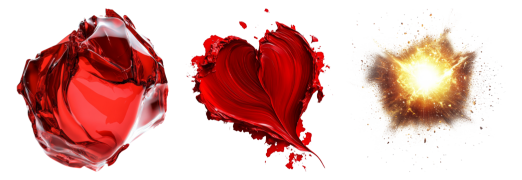 Abstract Representation of Red Liquid, Heart Shape, and Explosion