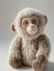 Un mono de peluche sentado con una expresión curiosa.