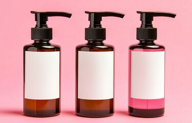 Mockup of a glass bottle in transparent, amber, or black, paired with a blank label in white