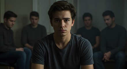 Man Feeling Isolated While Group Laughs in Background