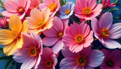 Overlapping blossoms, chaotic yet balanced arrangement, elegant, intricate floral pattern, sophisticated