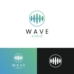 Abstract gradient sound wave logo template, sound wave icon element, audio music symbol.
