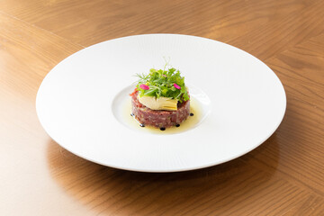 Australian Beef Tartare on wood table
