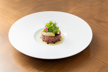 Australian Beef Tartare on wood table