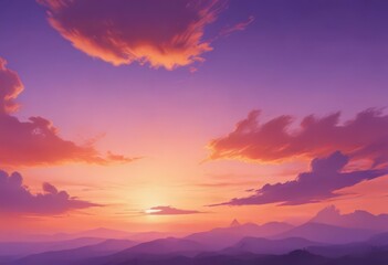 Obraz premium Blending orange and purple watercolor, ethereal sunset sky , texture, dawn, romantic