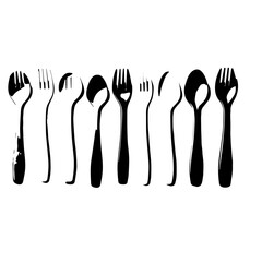 Obraz premium spoon and fork set. Set of restaurant icons. Silhouette cutlery icon, Steel Spoon Set, Spoon Set, Cutlery Set, Stainless Steel Spoon Set. Black cutlery set, Kitchen silhouette set.