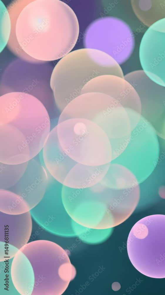 Poster a blue and white background with a green object in the middle. the object is blurry and has a shiny 
