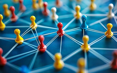 Hierarchical arrangement of business departments illustrated through vivid imagery.