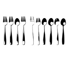 Obraz premium spoon and fork set. Set of restaurant icons. Silhouette cutlery icon, Steel Spoon Set, Spoon Set, Cutlery Set, Stainless Steel Spoon Set. Black cutlery set, Kitchen silhouette set.