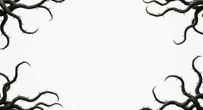 a dark growing fantasy tentacles with sharp thorns on an isolated white background 