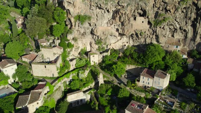 Cotignac, France and its beautiful troglodyte houses during Springtime