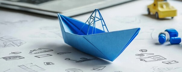 A paper boat representing the journey of business direction and success. 