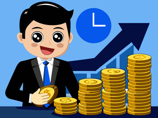 Businessman with money cartoon vector concept of financial success and investment growth