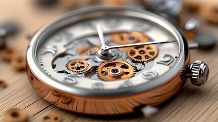 Fototapeta premium Close-up of a watch, showcasing intricate gears and a detailed mechanism