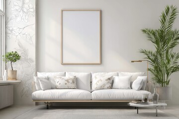Modern Living Room with White Sofa and Plants