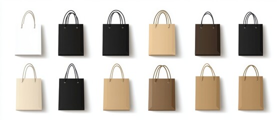 The realistic mockup of craft paper bags is displayed as shopping bag mockups, with paper packages set against a white background