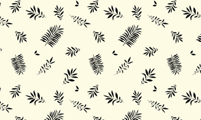 Seamless Black Leaf Silhouette Pattern on Cream Background – Minimal Botanical Design