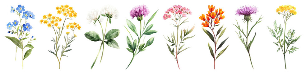 PNG Colorful botanical floral illustration, element set on transparent background