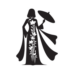 Elegant Ao Dai Dress Vector Silhouette of Vietnamese Traditional Attire Showcasing Graceful Cultural Fashion, Flowing Gown, and Timeless Feminine Beauty.