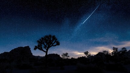 Photo of a starry night sky with a shooting star over National Park