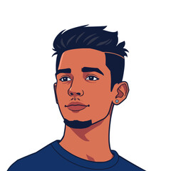Cartoon portrait of a young man with dark hair
