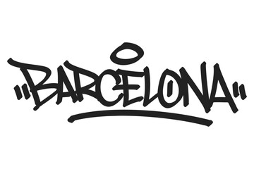 Barcelona graffiti tag in bold black lettering on white background. Clean urban style, perfect for vibrant Spanish city culture, artistic vibes, and creative street art projects.
