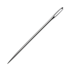 A metallic sewing needle on a white background.