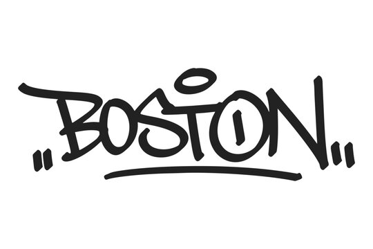 Boston graffiti tag in bold black lettering on white background. Clean urban style, perfect for vibrant Massachusetts city culture, historic vibes, and creative street art projects.