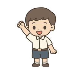 Cute Thai School Boy in Uniform Cartoon Vector Illustration