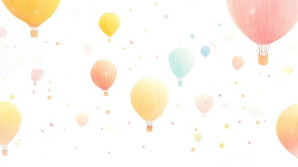Fototapeta premium Colorful Hot Air Balloons Floating in Bright Sky with Soft Pastels