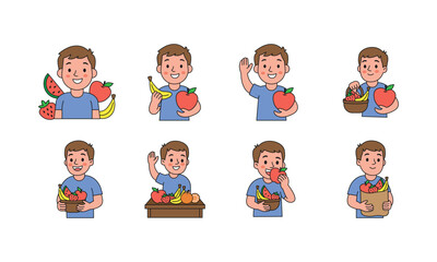 Boy with fruit and vegetables illustration