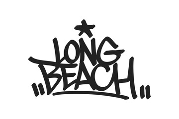 Long Beach graffiti tag in bold black lettering on white background. Clean urban style, perfect for vibrant California beach city culture and creative street art projects.