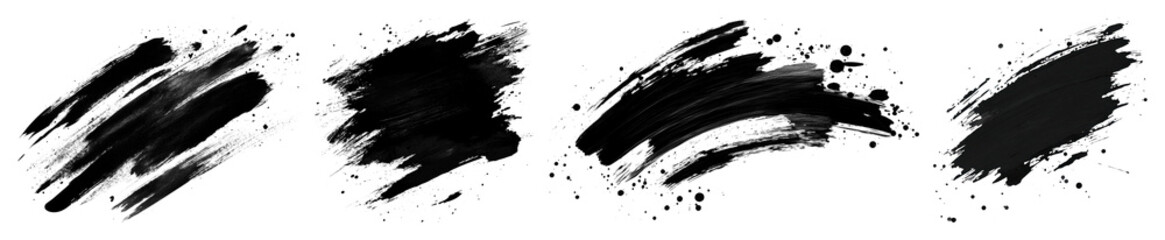 PNG Abstract black brush strokes, element set on transparent background