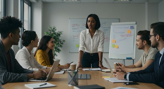 Diverse Team Meeting Collaborative Business Strategy Session in Modern Office