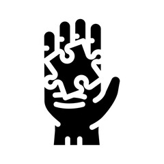 puzzle hand jigsaw glyph icon vector illustration