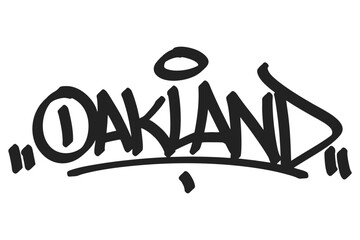 Oakland graffiti tag in bold black lettering on white background. Clean urban style, perfect for Bay Area culture, hip hop roots, and creative street art projects.