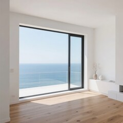 Modern Room with Ocean View through Large Sliding Glass Door