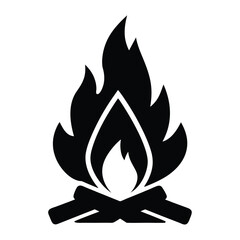 Vector fire symbol, a hot flame hazard warning icon on a white background