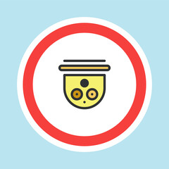 Video surveillance label, CCTV camera sticker made flat color style, vector illustration