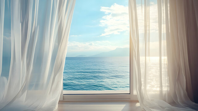 A tranquil sea view through a win  5A7D2