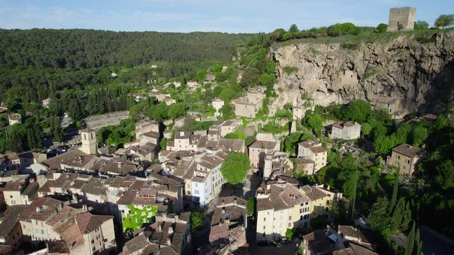 Cotignac, France and its beautiful troglodyte houses during Springtime